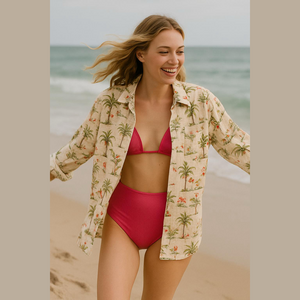 Vintage Linen Tropical Hawaiian Print Lightweight Jacket Boho